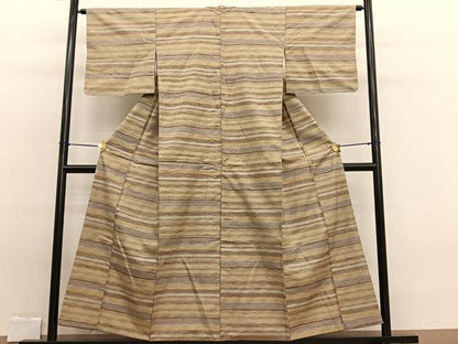 平和屋着物■上質な紬　横段文　正絹　逸品　BAAW7767hv