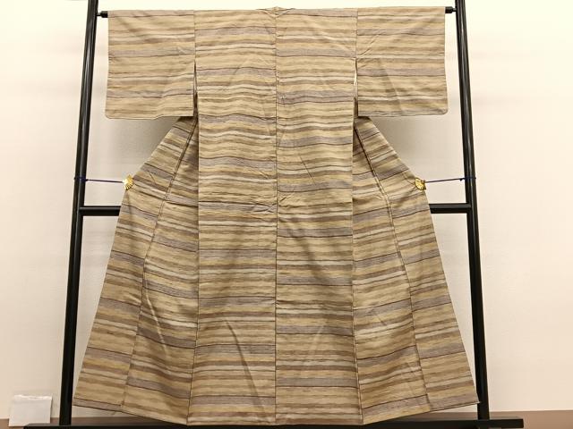 平和屋着物■上質な紬　横段文　正絹　逸品　BAAW7767hv