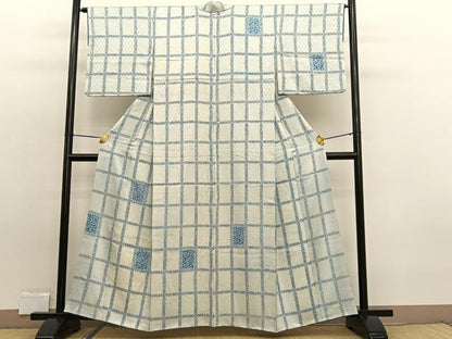 平和屋着物■訪問着　絞り　格子花唐草文　正絹　逸品　BAAW7772hv