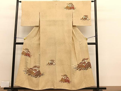 平和屋着物■訪問着　型染め　重山草花文　正絹　逸品　BAAW7779hv