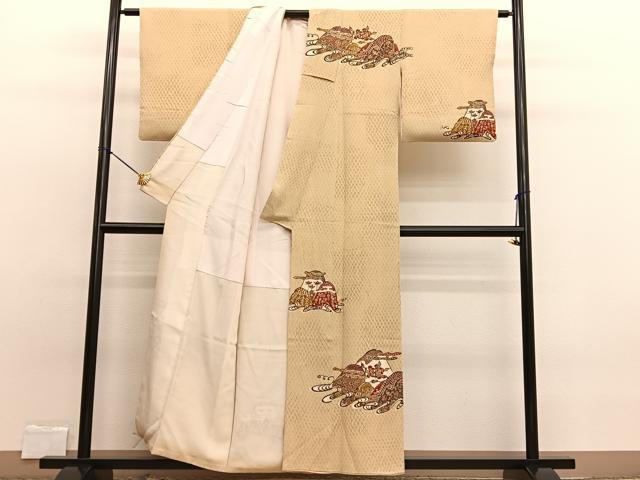 平和屋着物■訪問着　型染め　重山草花文　正絹　逸品　BAAW7779hv