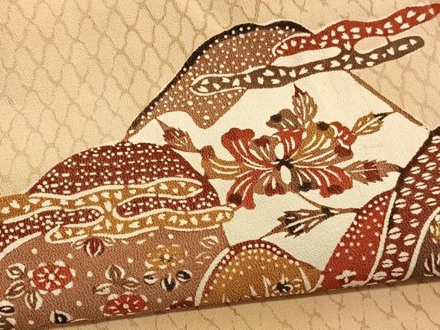 平和屋着物■訪問着　型染め　重山草花文　正絹　逸品　BAAW7779hv