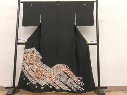 平和屋着物■豪華黒留袖 駒刺繍 宝相華 金彩 正絹 逸品 BAAW7790hv