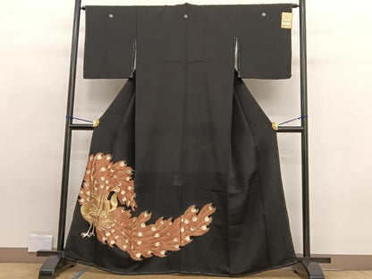 平和屋着物■豪華黒留袖 総刺繍 孔雀 金銀糸 正絹 逸品 未使用 BAAW7796hv