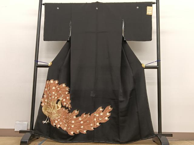 平和屋着物■豪華黒留袖 総刺繍 孔雀 金銀糸 正絹 逸品 未使用 BAAW7796hv