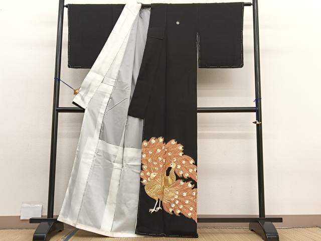 平和屋着物■豪華黒留袖 総刺繍 孔雀 金銀糸 正絹 逸品 未使用 BAAW7796hv