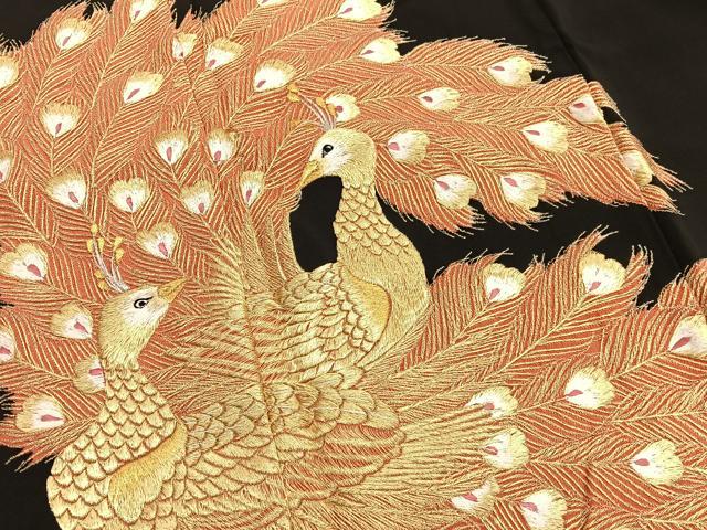 平和屋着物■豪華黒留袖 総刺繍 孔雀 金銀糸 正絹 逸品 未使用 BAAW7796hv