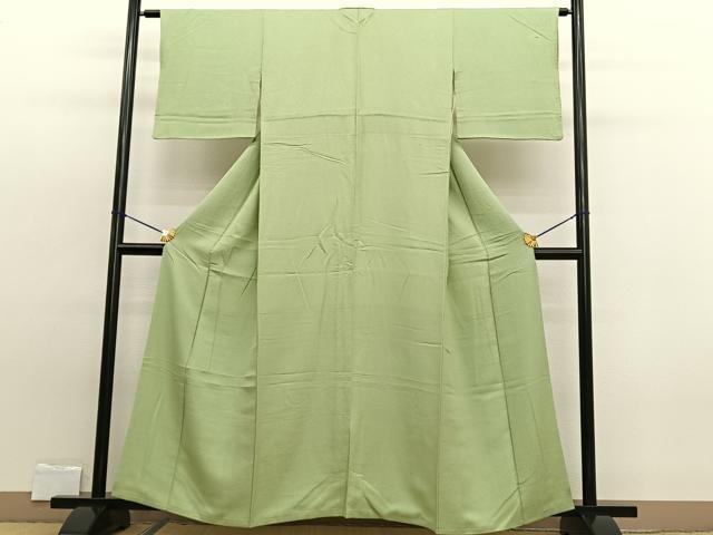 平和屋着物■上質な色無地 ふくれ織 若菜色 正絹 逸品 BAAW7804hv