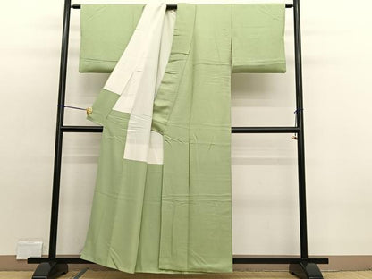 平和屋着物■上質な色無地 ふくれ織 若菜色 正絹 逸品 BAAW7804hv