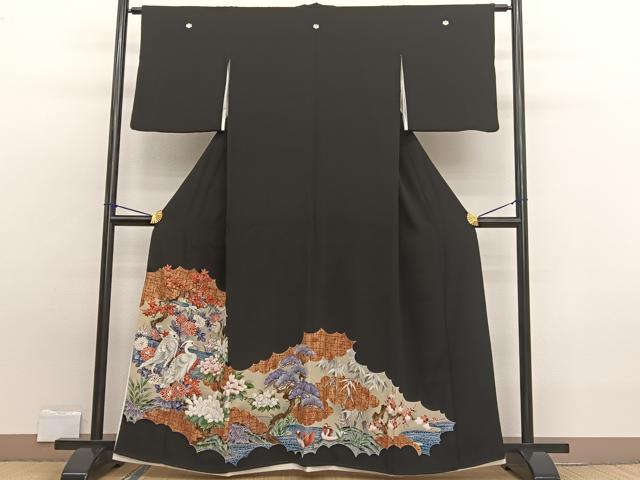 平和屋着物■豪華黒留袖 刺繍 白鷺花文 金彩 正絹 逸品 BAAW7809hv