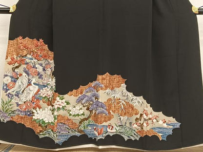 平和屋着物■豪華黒留袖 刺繍 白鷺花文 金彩 正絹 逸品 BAAW7809hv