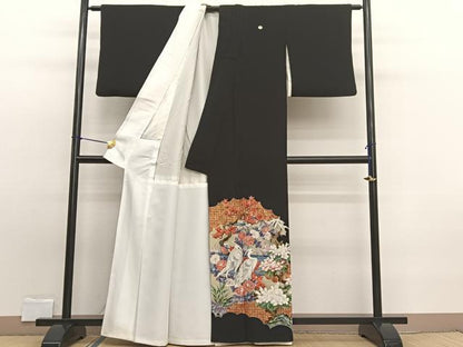 平和屋着物■豪華黒留袖 刺繍 白鷺花文 金彩 正絹 逸品 BAAW7809hv