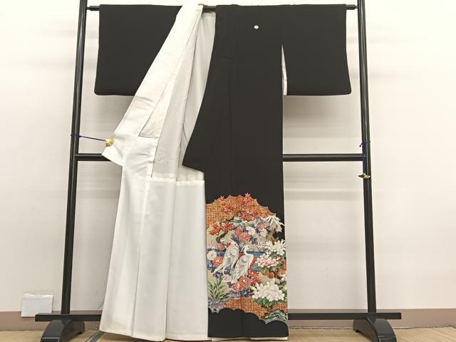 平和屋着物■豪華黒留袖 刺繍 白鷺花文 金彩 正絹 逸品 BAAW7809hv