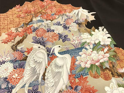 平和屋着物■豪華黒留袖 刺繍 白鷺花文 金彩 正絹 逸品 BAAW7809hv