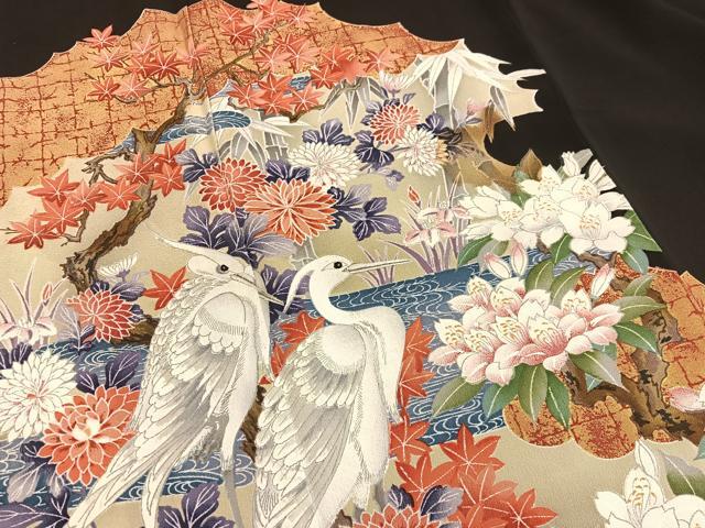 平和屋着物■豪華黒留袖 刺繍 白鷺花文 金彩 正絹 逸品 BAAW7809hv