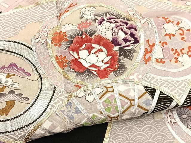 平和屋着物■豪華黒留袖 手描き 駒刺繍 扇面花絵皿文 銀彩 正絹 逸品 BAAW7817hv