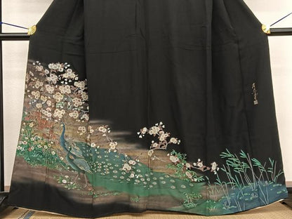 平和屋着物■豪華黒留袖 作家物 手描き 花鳥風月 金彩 正絹 逸品 BAAW7819hv