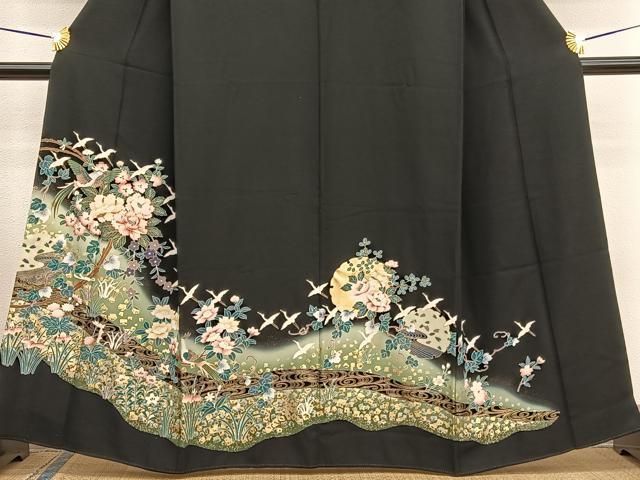 平和屋着物■豪華黒留袖 駒刺繍 花鳥文 暈し染め 金銀彩 正絹 逸品 BAAW7821hv