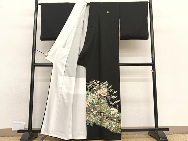 平和屋着物■豪華黒留袖 駒刺繍 花鳥文 暈し染め 金銀彩 正絹 逸品 BAAW7821hv