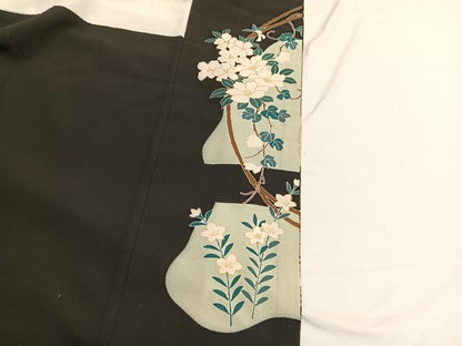平和屋着物■豪華黒留袖 駒刺繍 花鳥文 暈し染め 金銀彩 正絹 逸品 BAAW7821hv
