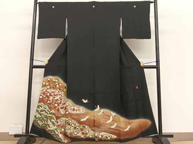 平和屋着物■豪華黒留袖 作家物 飛鶴浜松文 暈し染め 金銀彩 正絹 逸品 BAAW7825hv