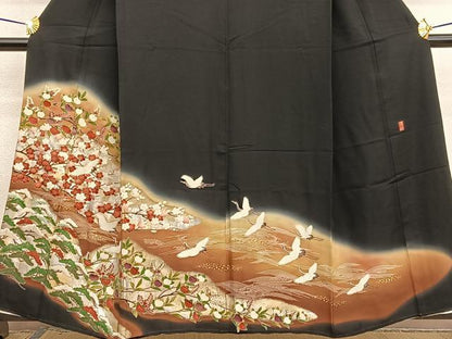 平和屋着物■豪華黒留袖 作家物 飛鶴浜松文 暈し染め 金銀彩 正絹 逸品 BAAW7825hv
