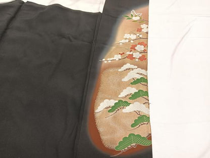 平和屋着物■豪華黒留袖 作家物 飛鶴浜松文 暈し染め 金銀彩 正絹 逸品 BAAW7825hv