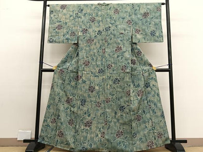 平和屋着物■上質な小紋 ふくれ織 枝花文 暈し染め お召縮緬 三越扱い 正絹 逸品 BAAW7826hv