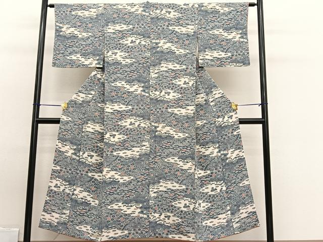 平和屋着物■上質な小紋 型染め 松竹梅御所解文 鬼しぼ縮緬 正絹 逸品 BAAW7828hv
