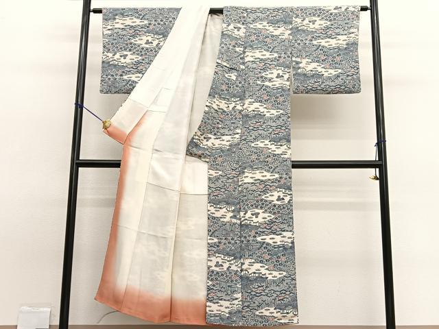平和屋着物■上質な小紋 型染め 松竹梅御所解文 鬼しぼ縮緬 正絹 逸品 BAAW7828hv
