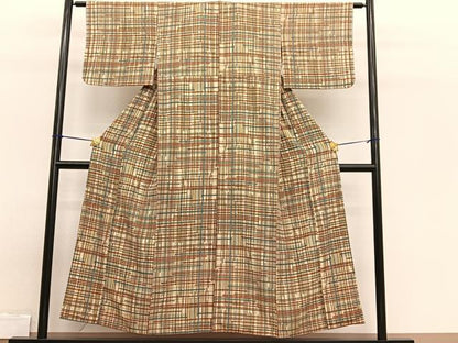 平和屋着物■上質な小紋 格子 正絹 逸品 BAAW7833hv