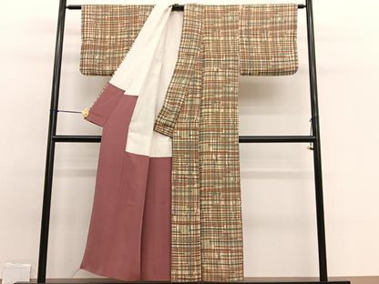 平和屋着物■上質な小紋 格子 正絹 逸品 BAAW7833hv