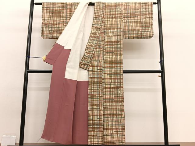 平和屋着物■上質な小紋 格子 正絹 逸品 BAAW7833hv