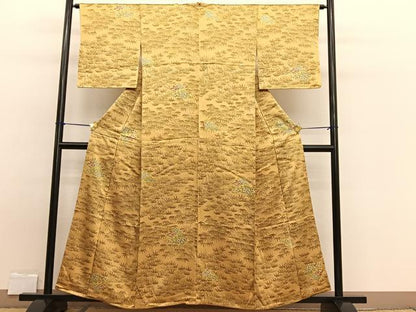 平和屋着物■上質な小紋 手描き 笹竹扇面花文 三越扱い 正絹 逸品 BAAW7835hv