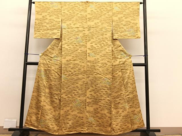 平和屋着物■上質な小紋 手描き 笹竹扇面花文 三越扱い 正絹 逸品 BAAW7835hv