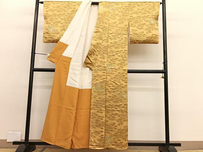 平和屋着物■上質な小紋 手描き 笹竹扇面花文 三越扱い 正絹 逸品 BAAW7835hv
