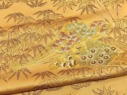 平和屋着物■上質な小紋 手描き 笹竹扇面花文 三越扱い 正絹 逸品 BAAW7835hv