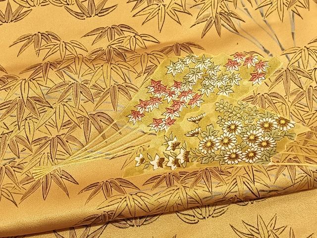 平和屋着物■上質な小紋 手描き 笹竹扇面花文 三越扱い 正絹 逸品 BAAW7835hv