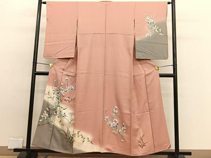 平和屋着物■訪問着 枝花文 暈し染め 銀彩 正絹 逸品 BAAW7836hv