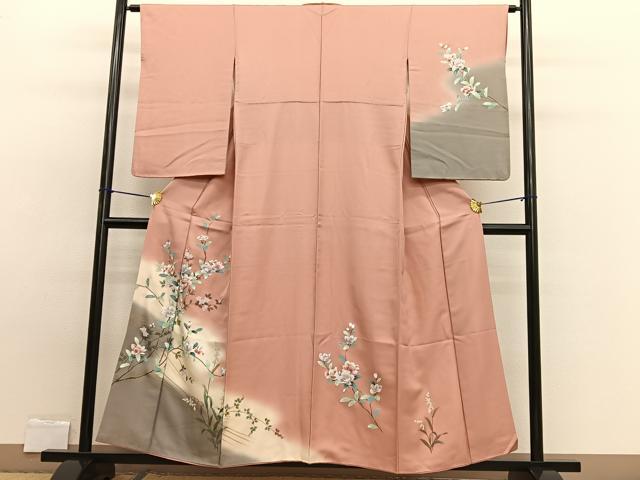 平和屋着物■訪問着 枝花文 暈し染め 銀彩 正絹 逸品 BAAW7836hv