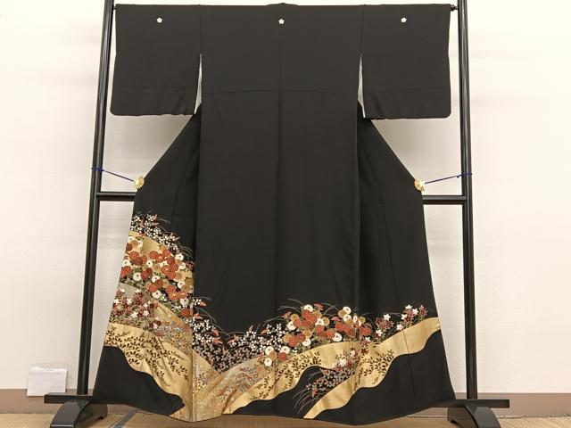 平和屋着物■豪華黒留袖 手描き 駒刺繍 草花文 金銀彩 正絹 逸品 BAAW7847hv
