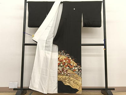 平和屋着物■豪華黒留袖 手描き 駒刺繍 草花文 金銀彩 正絹 逸品 BAAW7847hv