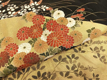 平和屋着物■豪華黒留袖 手描き 駒刺繍 草花文 金銀彩 正絹 逸品 BAAW7847hv