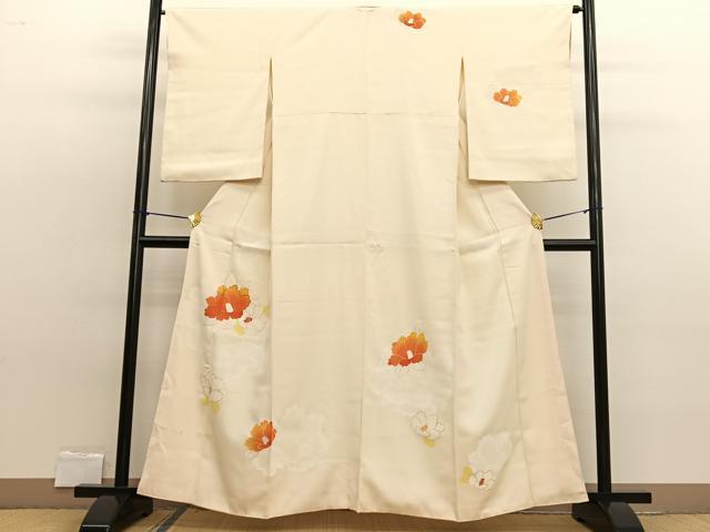 平和屋着物■訪問着 手描き 駒刺繍 椿 金彩 正絹 逸品 BAAW7848hv