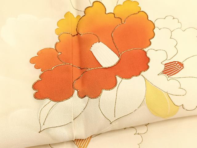平和屋着物■訪問着 手描き 駒刺繍 椿 金彩 正絹 逸品 BAAW7848hv
