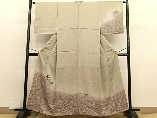 平和屋着物■訪問着 刺繍 流水花喰鳥文 たたき染め 金彩 正絹 逸品 BAAW7850hv