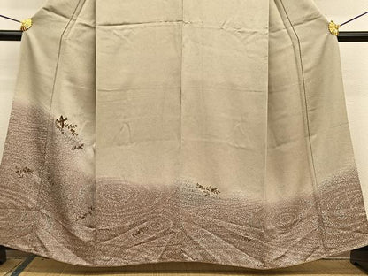 平和屋着物■訪問着 刺繍 流水花喰鳥文 たたき染め 金彩 正絹 逸品 BAAW7850hv