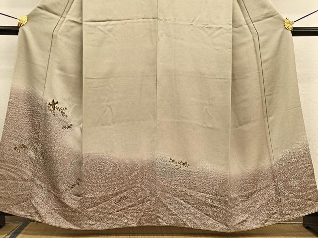 平和屋着物■訪問着 刺繍 流水花喰鳥文 たたき染め 金彩 正絹 逸品 BAAW7850hv