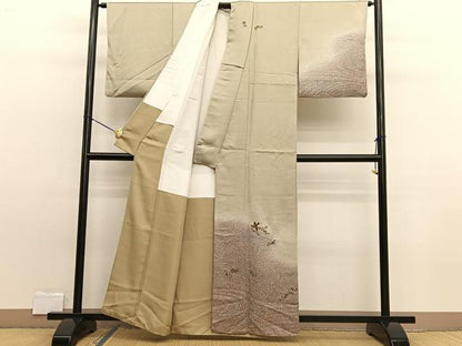 平和屋着物■訪問着 刺繍 流水花喰鳥文 たたき染め 金彩 正絹 逸品 BAAW7850hv