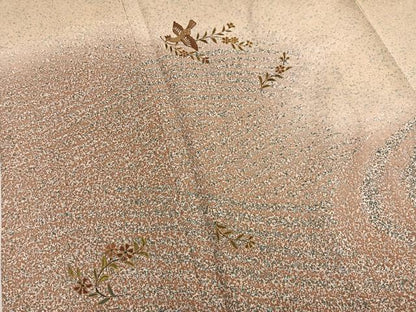 平和屋着物■訪問着 刺繍 流水花喰鳥文 たたき染め 金彩 正絹 逸品 BAAW7850hv